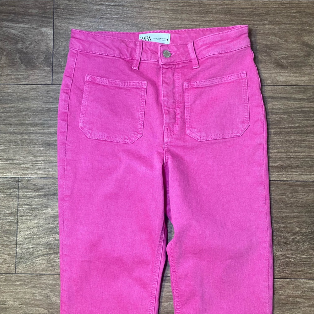 ZARA ZW The Sailor Cropped Pink Flare Jeans Size US 4